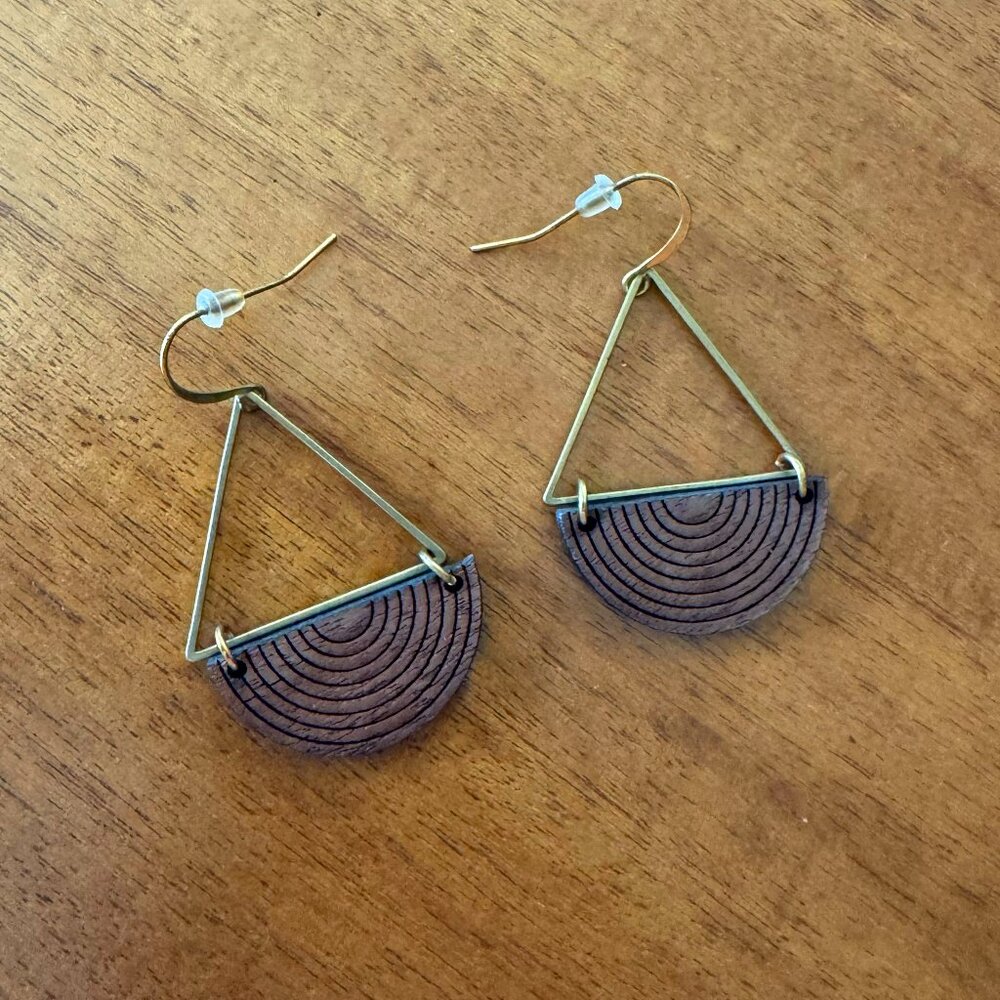 half circle drop earrings wood gold